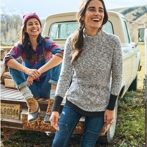 L. L. Bean Red Signature Ragg Tunic Cotton Linen Blend mock neck contrast cuffs